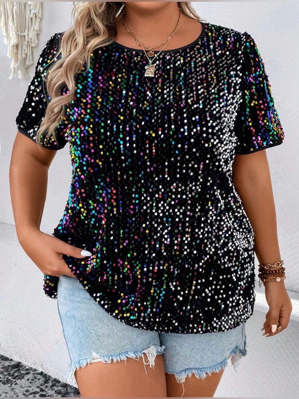 SHEIN Clasi Plus Size Sequin Casual Shirt